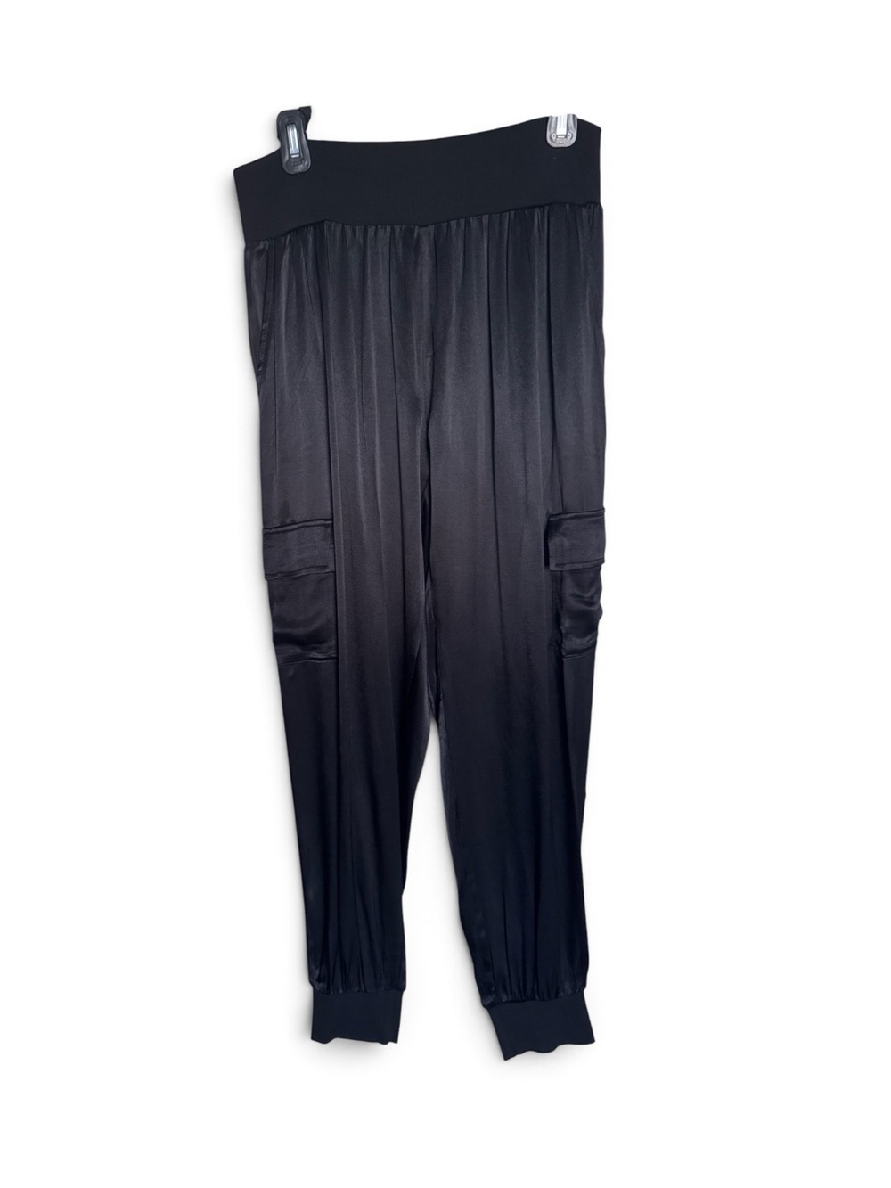 Fate Black Satin Cargo Jogger Pants
